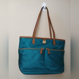 MICHAEL Michael Kors Green and Brown Tote with Leather Handles